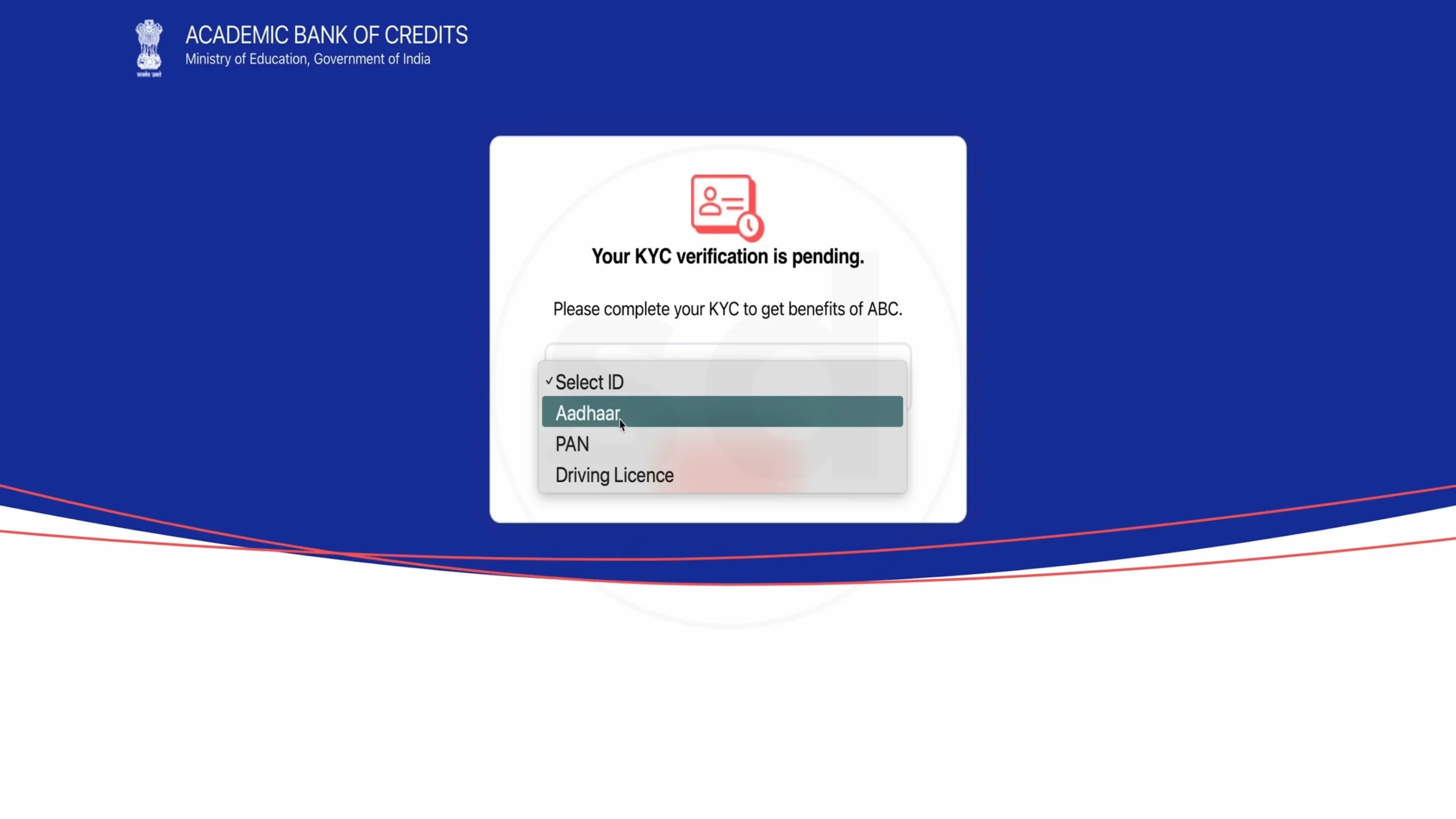 Your KYC verification is pending document select